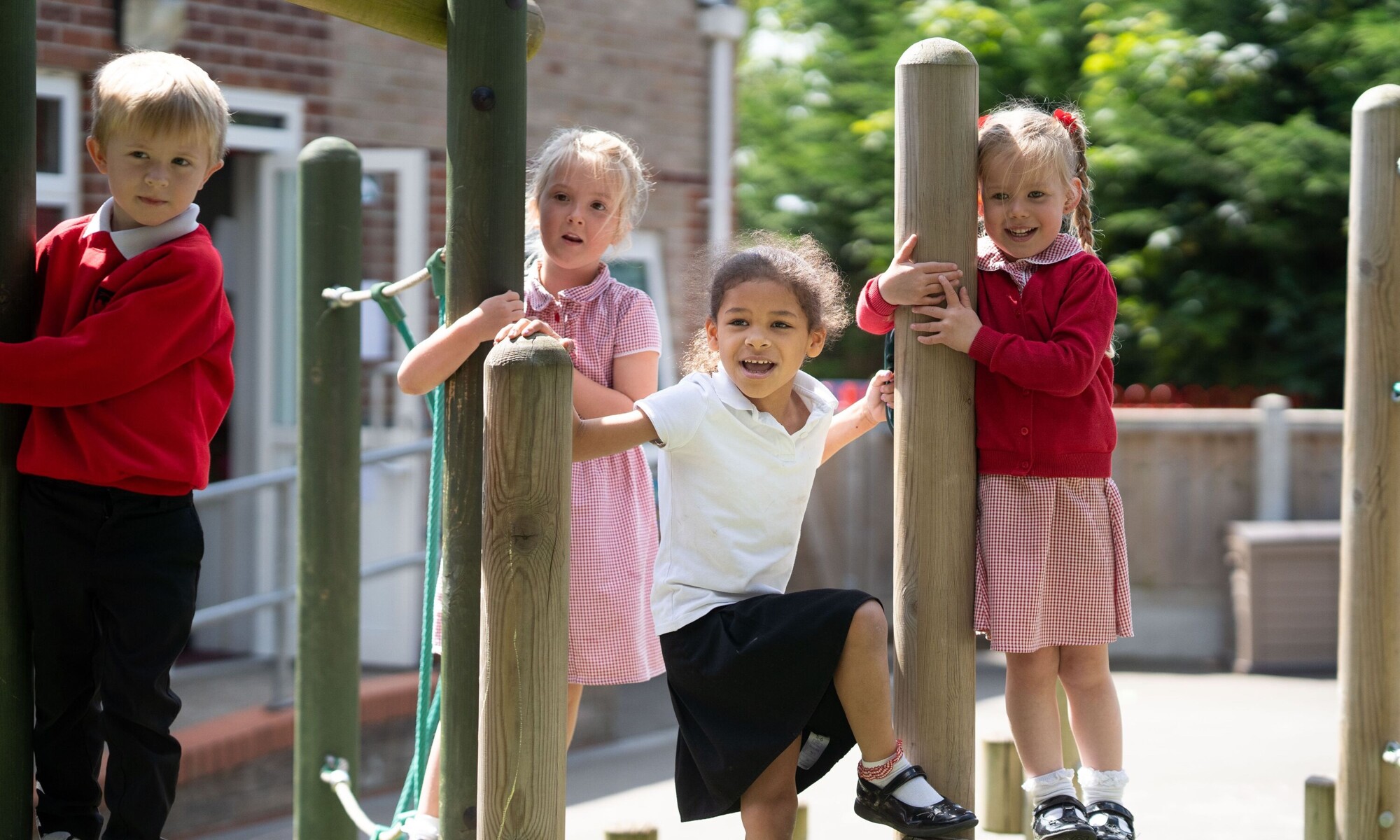 Heybridge Primary School pupils playing on the climbing frame